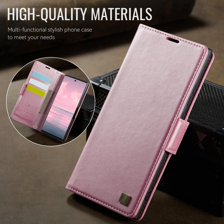 For Samsung Galaxy Note20 Ultra AutSpace A11 Side Buckle MagSafe Magnetic RFID Phone Leather Case(Rose Gold)