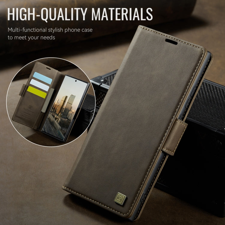 For Samsung Galaxy Note20 Ultra AutSpace A11 Side Buckle MagSafe Magnetic RFID Phone Leather Case(Coffee)