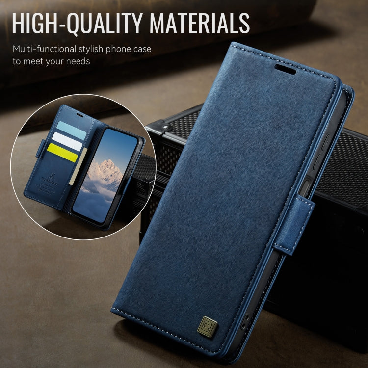 For Samsung Galaxy A14 4G / 5G AutSpace A11 Side Buckle MagSafe Magnetic RFID Phone Leather Case(Blue)