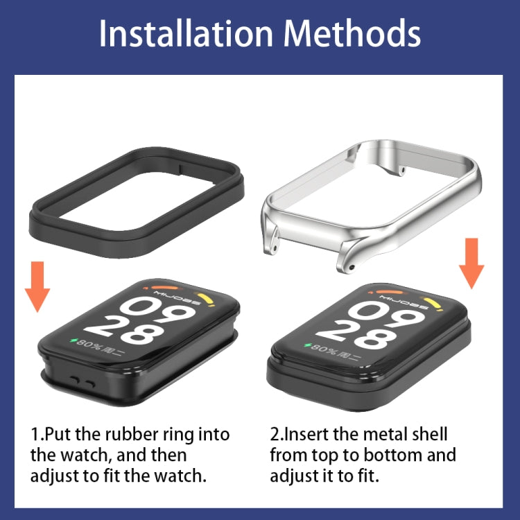 For Xiaomi Smart Band 9 Active / Redmi Band 3 Mijobs Metal Shell Three-Bead Stainless Steel Watch Band(Black)