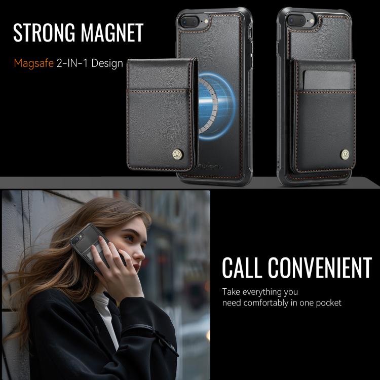 For iPhone 8 Plus / 7 Plus JEEHOOD J06 British Style RFID MagSafe Card Bag PU Phone Case(Black)