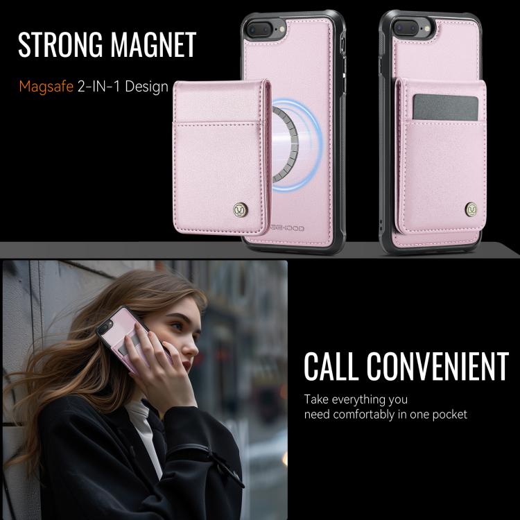 For iPhone 8 Plus / 7 Plus JEEHOOD J06 British Style RFID MagSafe Card Bag PU Phone Case(Pink)