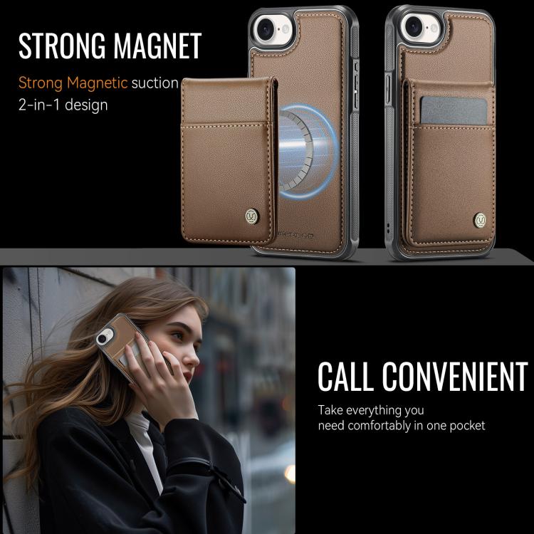 For iPhone 17e / 16e JEEHOOD J06 British Style RFID MagSafe Card Bag PU Phone Case(Brown)