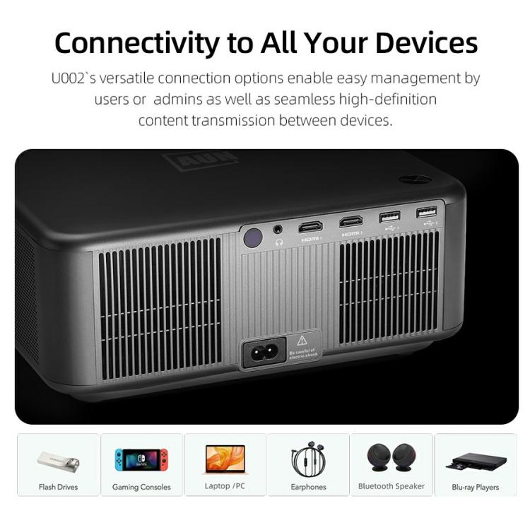 AUN U002 1920x1080P 970ANSI Android 12 Home Theater Smart Projector, UK Plug(Dark Grey)