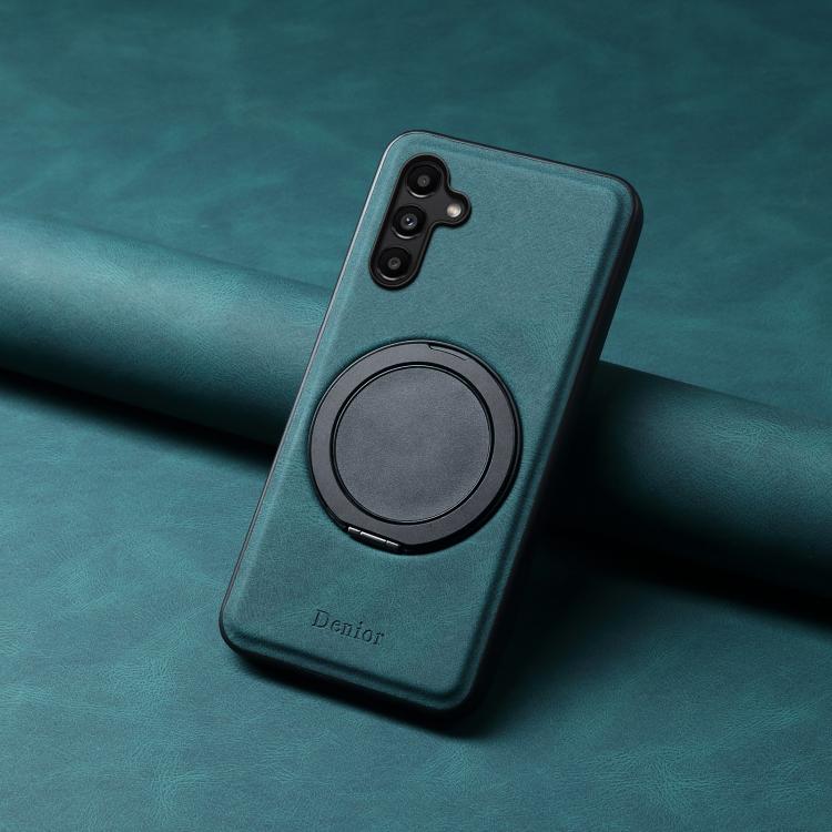 For Samsung Galaxy A15 5G Denior A14 Skin Feel Rotating Holder MagSafe Phone Case(Blue)