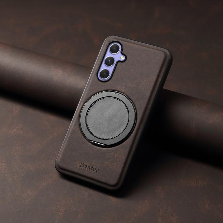 For Samsung Galaxy A55 5G Denior A14 Skin Feel Rotating Holder MagSafe Phone Case(Brown)