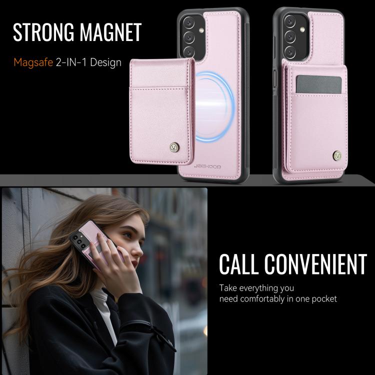 For Samsung Galaxy A13 5G JEEHOOD J06 British Style RFID MagSafe Card Bag PU Phone Case(Pink)
