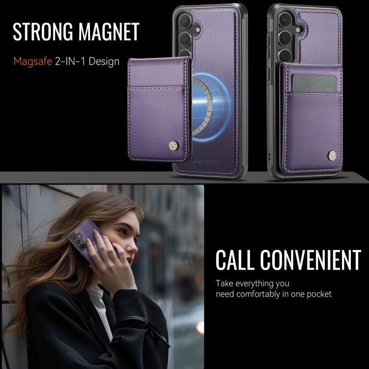 For Samsung Galaxy S24+ 5G JEEHOOD J06 British Style RFID MagSafe Card Bag PU Phone Case(Purple)