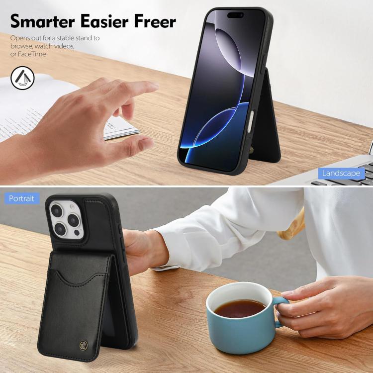 For iPhone 16 Pro Max AwQuer Vertical Flip Card Bag Holder Leather Phone Case(Black)