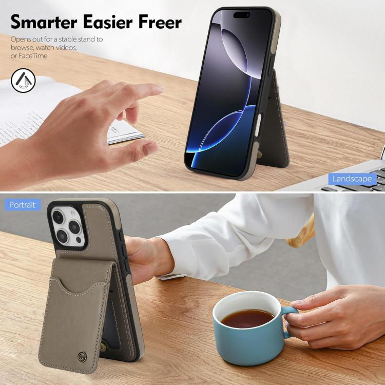 For iPhone 16 Pro Max AwQuer Vertical Flip Card Bag Holder Leather Phone Case(Grey)