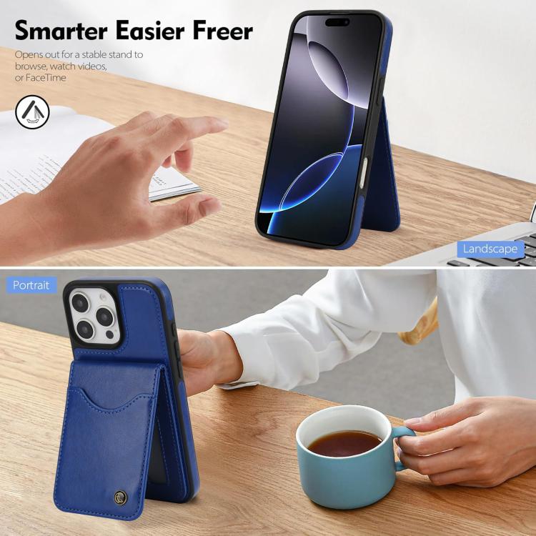 For iPhone 16 Pro AwQuer Vertical Flip Card Bag Holder Leather Phone Case(Blue)