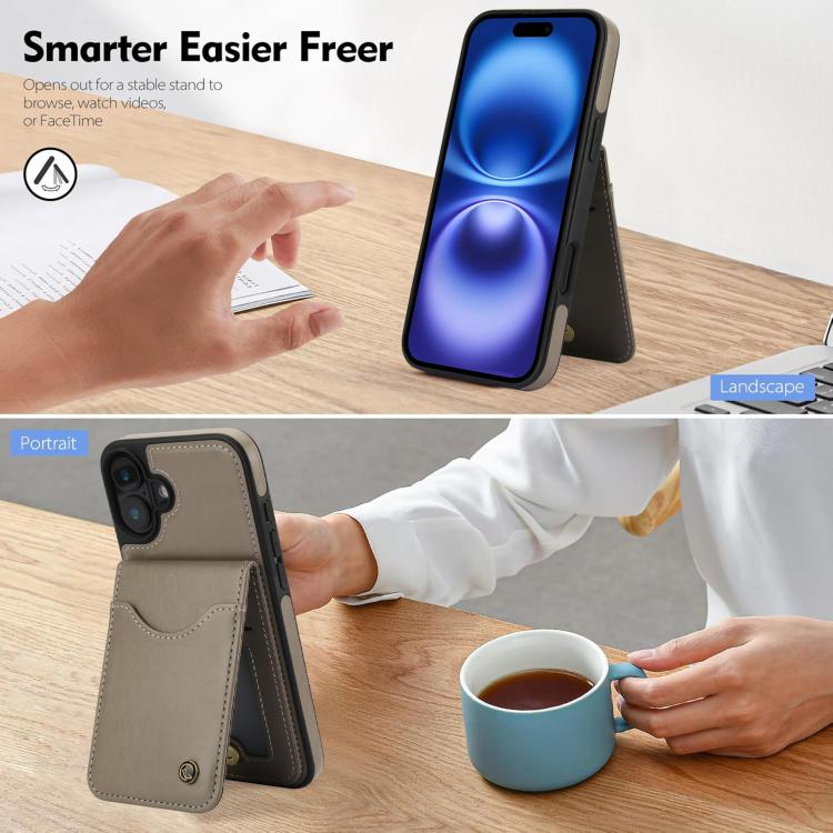 For iPhone 16 AwQuer Vertical Flip Card Bag Holder Leather Phone Case(Grey)