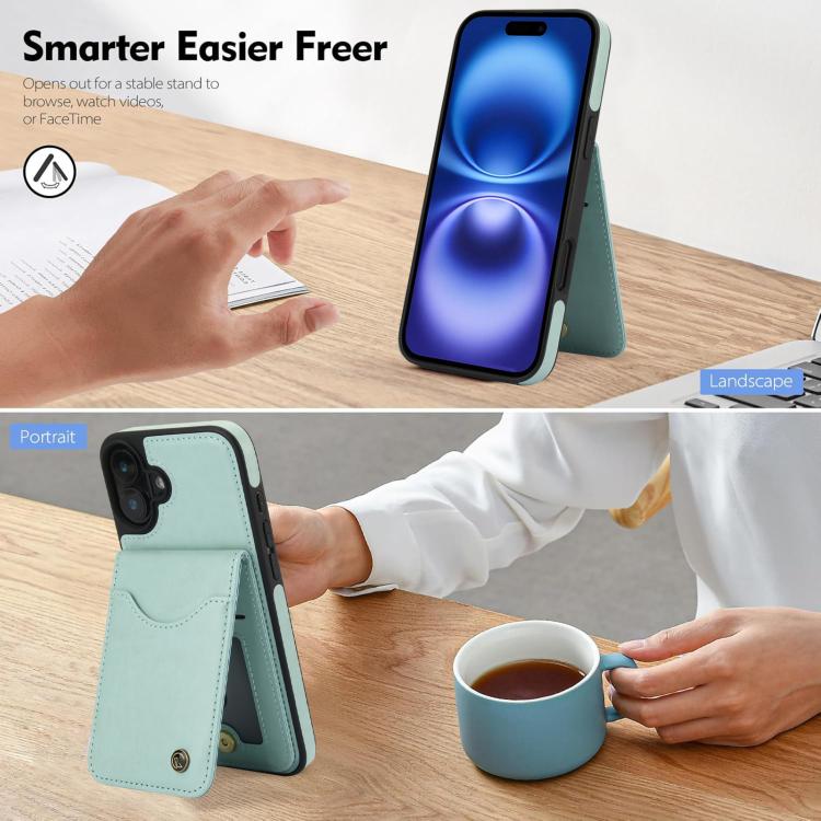 For iPhone 16 AwQuer Vertical Flip Card Bag Holder Leather Phone Case(Green)