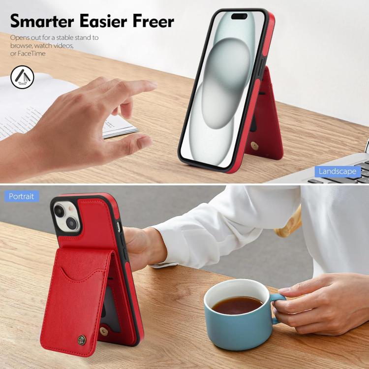 For iPhone 15 AwQuer Vertical Flip Card Bag Holder Leather Phone Case(Red)