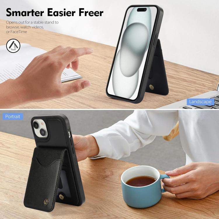 For iPhone 14 Plus AwQuer Vertical Flip Card Bag Holder Leather Phone Case(Black)