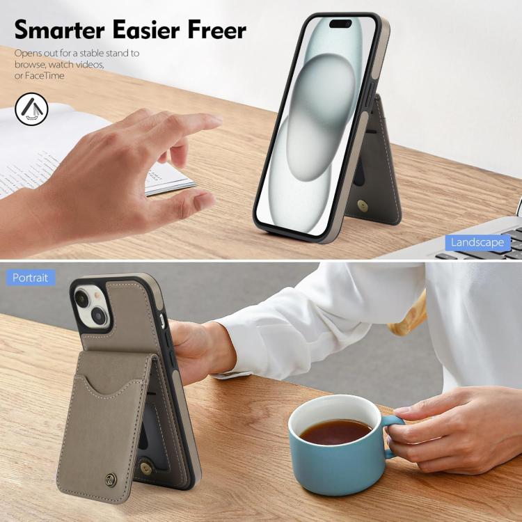 For iPhone 14 Plus AwQuer Vertical Flip Card Bag Holder Leather Phone Case(Grey)