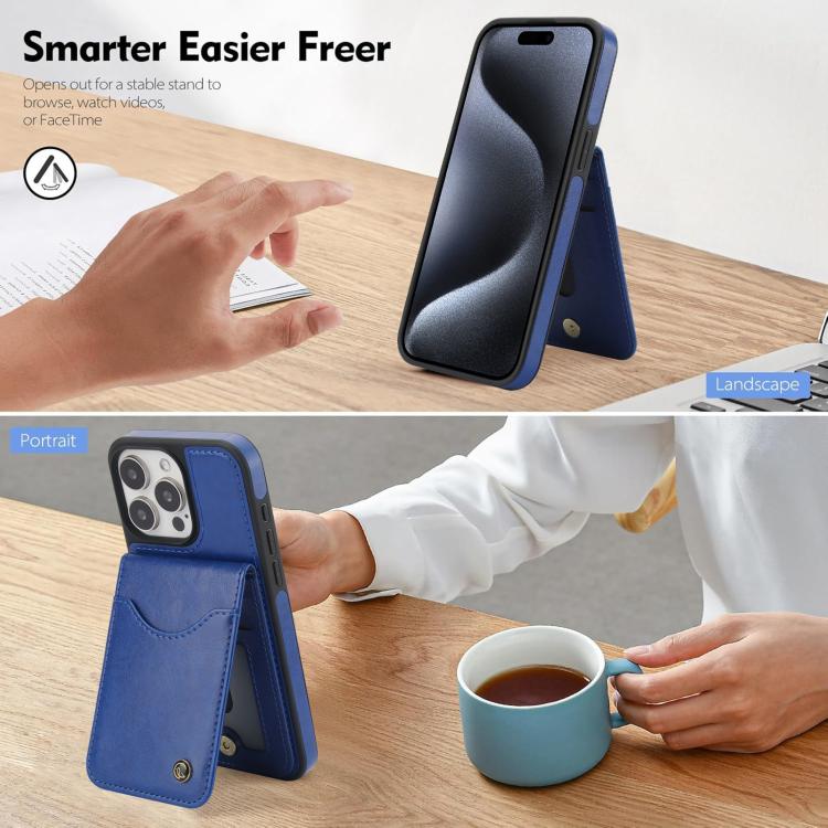 For iPhone 14 Pro Max AwQuer Vertical Flip Card Bag Holder Leather Phone Case(Blue)