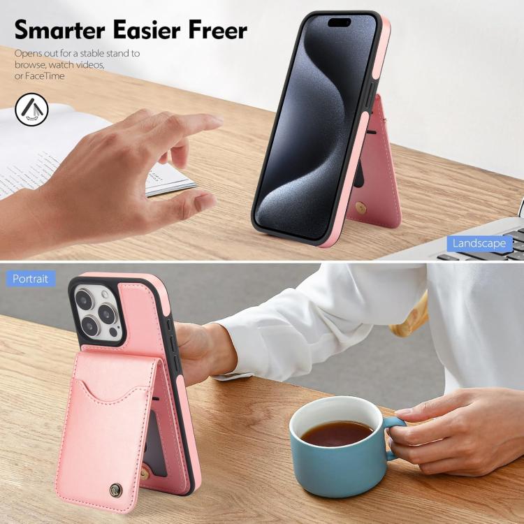 For iPhone 14 Pro Max AwQuer Vertical Flip Card Bag Holder Leather Phone Case(Rose Gold)