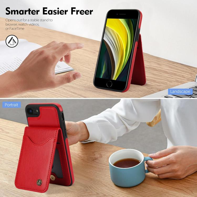 For iPhone 7 / 8 / SE 2022 AwQuer Vertical Flip Card Bag Holder Leather Phone Case(Red)