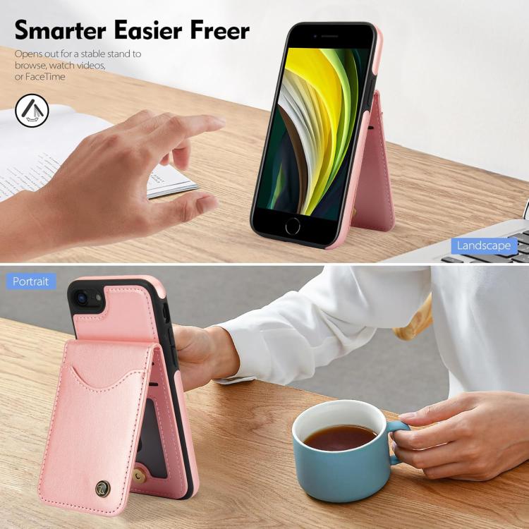 For iPhone 7 / 8 / SE 2022 AwQuer Vertical Flip Card Bag Holder Leather Phone Case(Rose Gold)