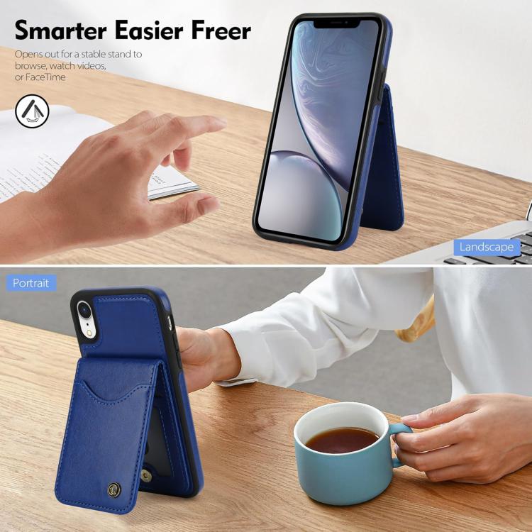 For iPhone X / XS AwQuer Vertical Flip Card Bag Holder Leather Phone Case(Blue)