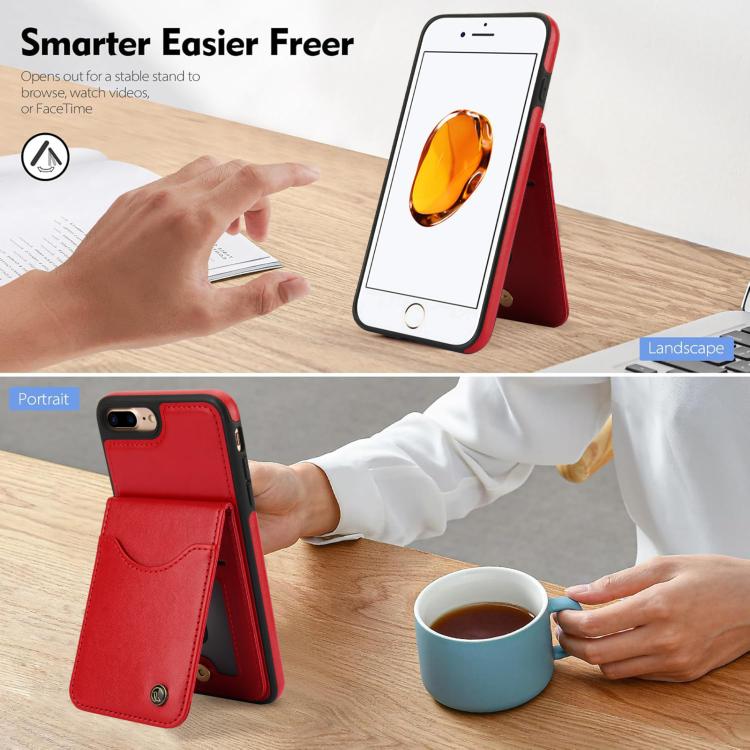 For iPhone 7 Plus / 8 Plus AwQuer Vertical Flip Card Bag Holder Leather Phone Case(Red)