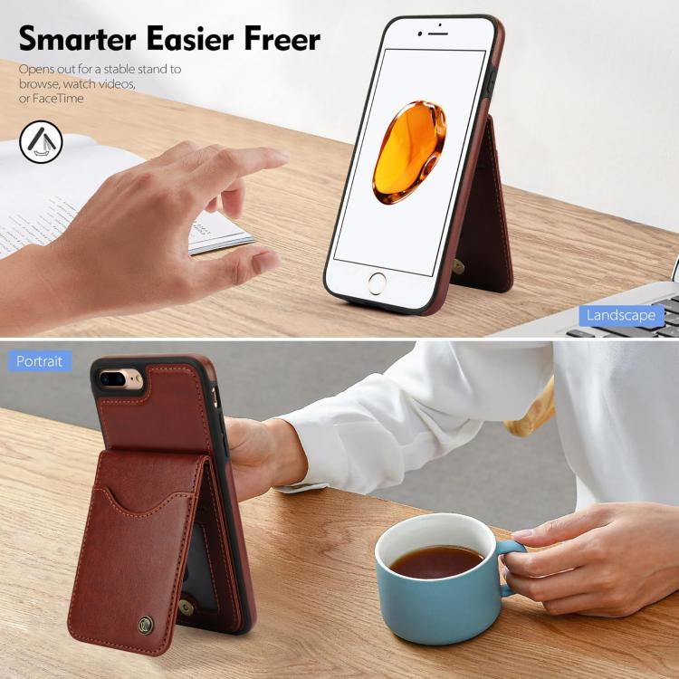 For iPhone 7 Plus / 8 Plus AwQuer Vertical Flip Card Bag Holder Leather Phone Case(Brown)