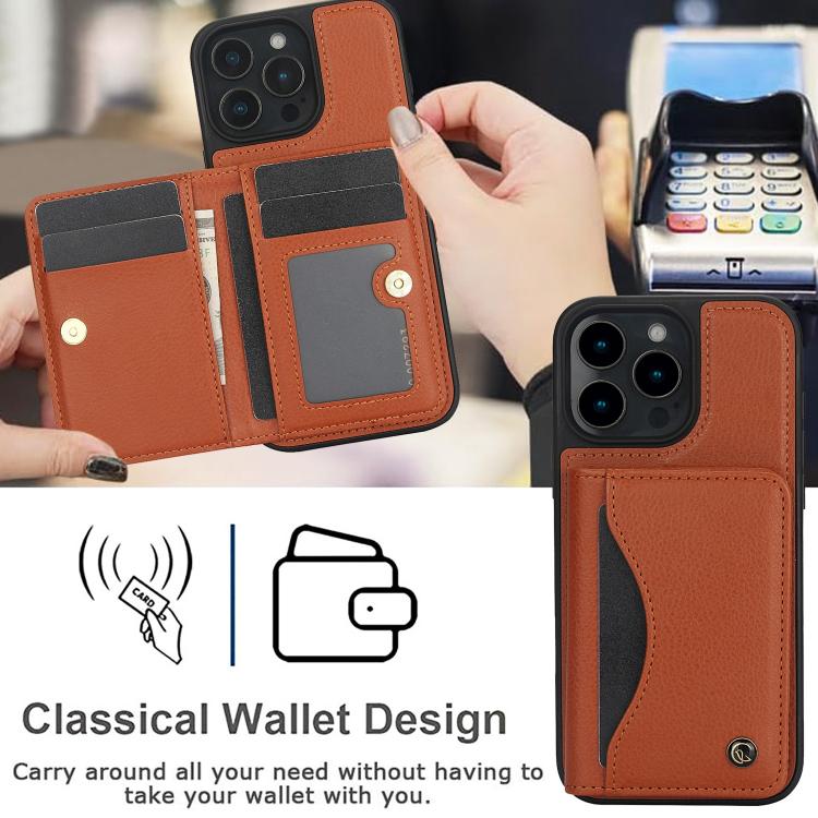For iPhone 16 Pro Max AwQuer Horizontal Flip Card Bag Holder Leather Phone Case(Brown)