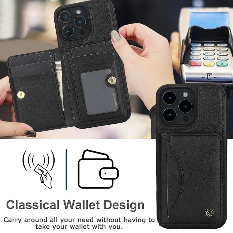 For iPhone 16 Pro AwQuer Horizontal Flip Card Bag Holder Leather Phone Case(Black)