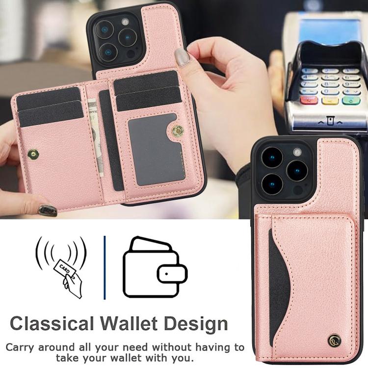 For iPhone 16 Pro AwQuer Horizontal Flip Card Bag Holder Leather Phone Case(Rose Gold)
