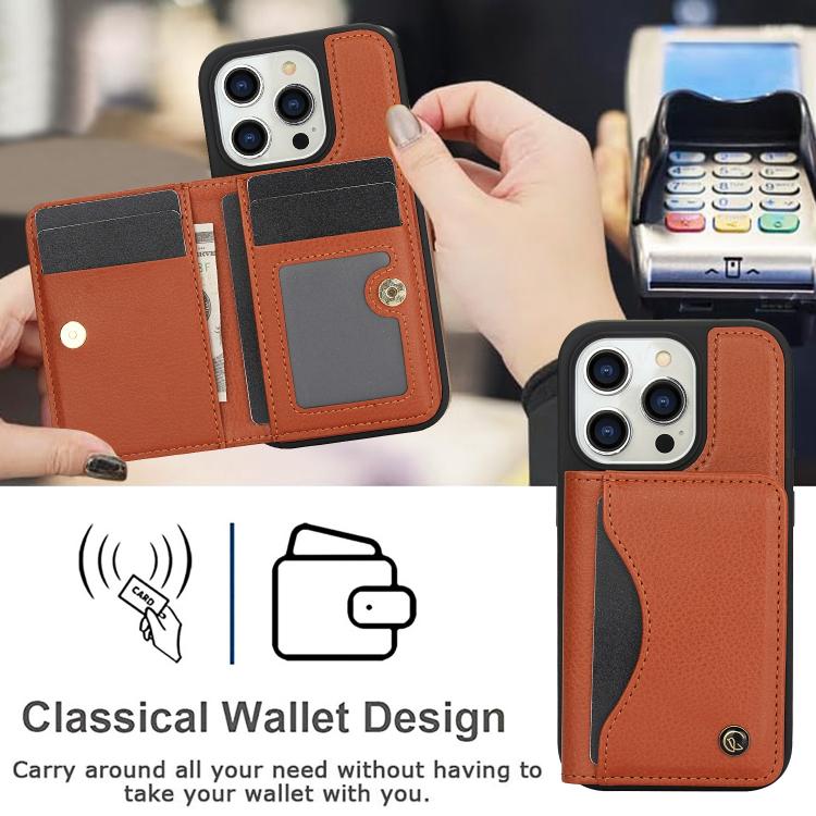 For iPhone 13 Pro Max AwQuer Horizontal Flip Card Bag Holder Leather Phone Case(Brown)