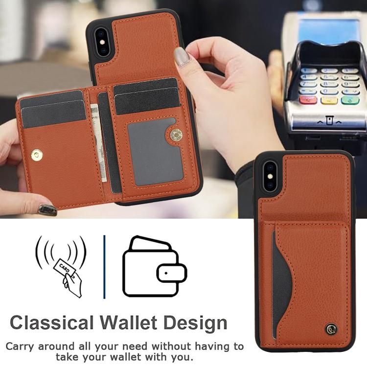 For iPhone X / XS AwQuer Horizontal Flip Card Bag Holder Leather Phone Case(Brown)