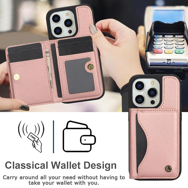 For iPhone 15 Pro AwQuer Horizontal Flip Card Bag Holder Leather Phone Case(Rose Gold)