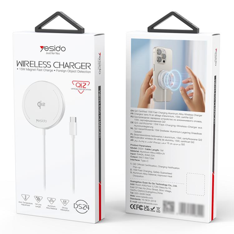 Yesido DS24 15W QI2.0 Desktop Magnetic Fast Charging Wireless Charger(White)