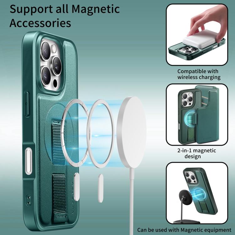 For iPhone 16 Pro Max CaseNeo Finger Grip Strap MagSafe Leather Phone Case(Green)
