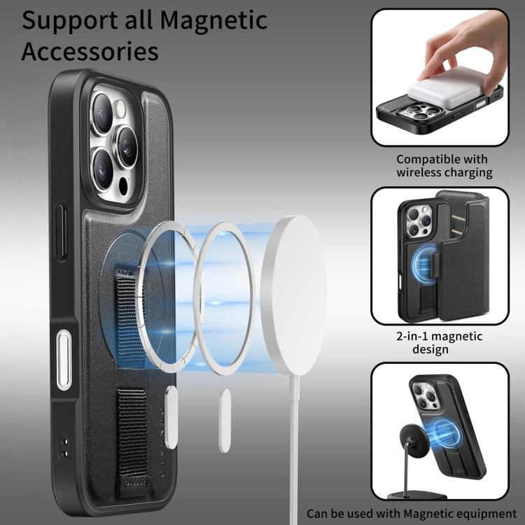 For iPhone 16 Pro CaseNeo Finger Grip Strap MagSafe Leather Phone Case(Black)