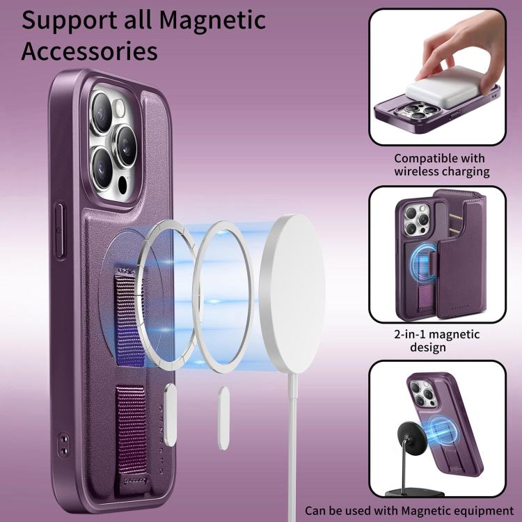 For iPhone 15 Pro CaseNeo Finger Grip Strap MagSafe Leather Phone Case(Purple)