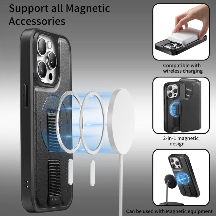 For iPhone 13 Pro Max CaseNeo Finger Grip Strap MagSafe Leather Phone Case(Black)