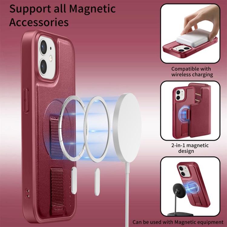 For iPhone 12 / 12 Pro CaseNeo Finger Grip Strap MagSafe Leather Phone Case(Red)