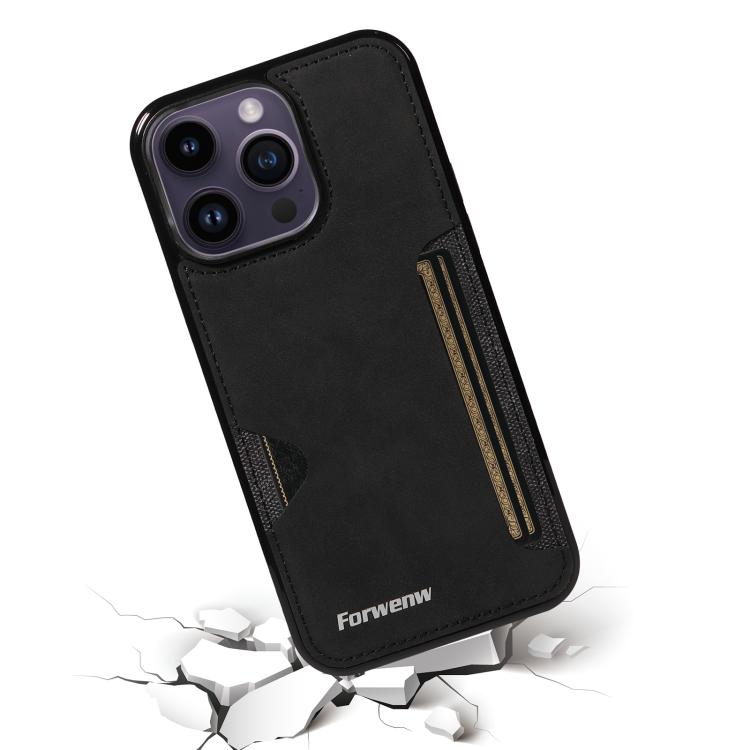 For iPhone 14 Pro Max Forwenw F5 Series Integrated Card Bag Phone Case(Black)
