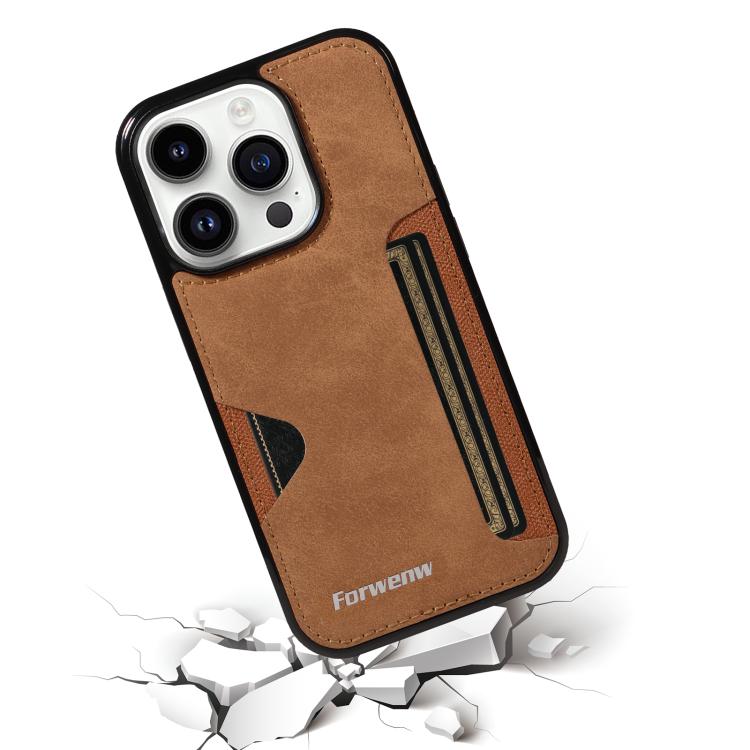For iPhone 14 Pro Forwenw F5 Series Integrated Card Bag Phone Case(Brown)