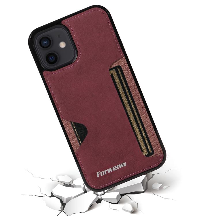 For iPhone 12 Forwenw F5 Series Integrated Card Bag Phone Case(Red)