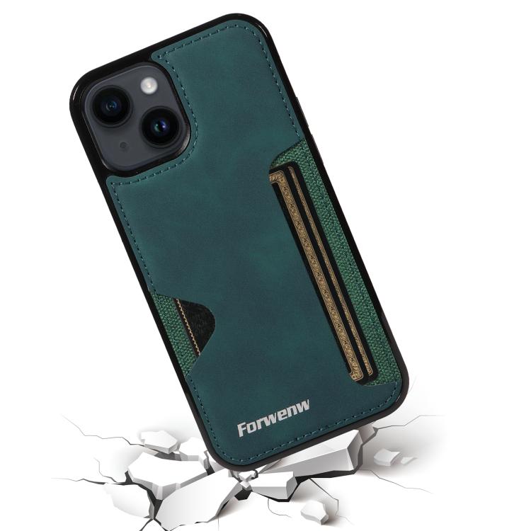 For iPhone 14 Forwenw F5 Series Integrated Card Bag Phone Case(Green)