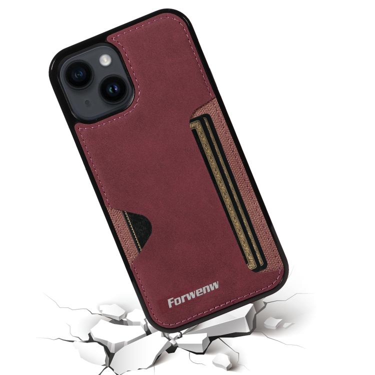 For iPhone 14 Forwenw F5 Series Integrated Card Bag Phone Case(Red)