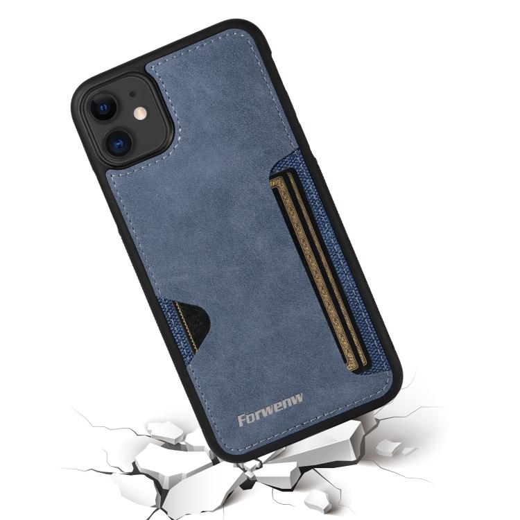 For iPhone 11 Forwenw F5 Series Integrated Card Bag Phone Case(Blue)