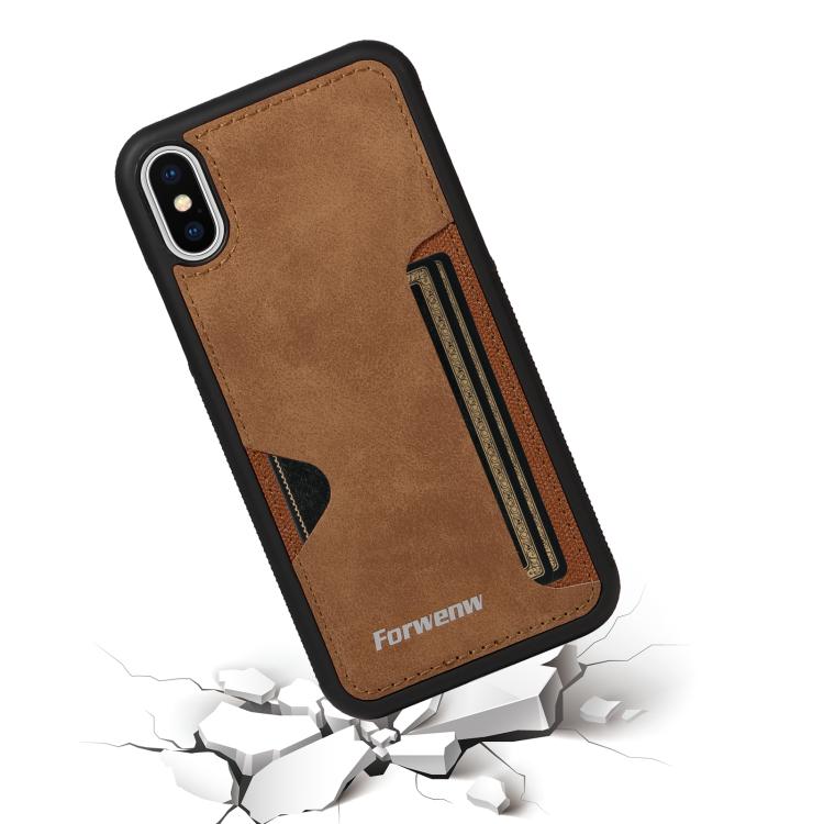 For iPhone X / XS Forwenw F5 Series Integrated Card Bag Phone Case(Brown)