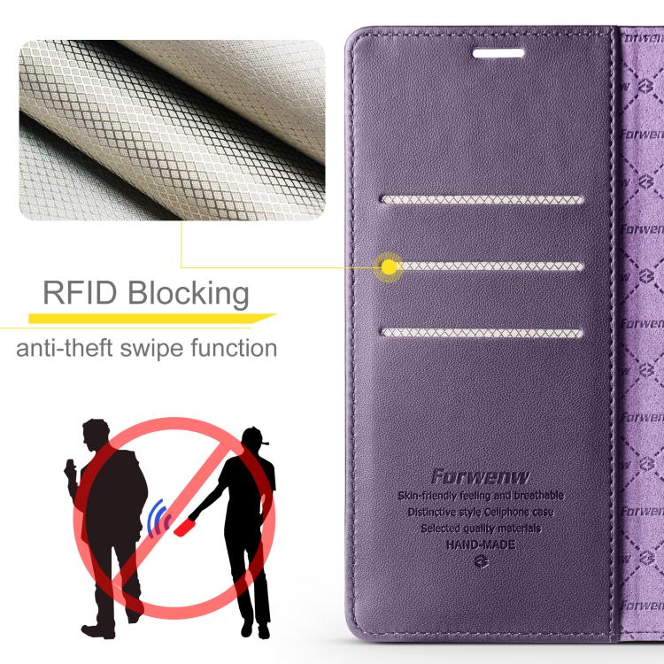 For iPhone 16 Forwenw F6 Series RFID Leather Phone Case(Purple)