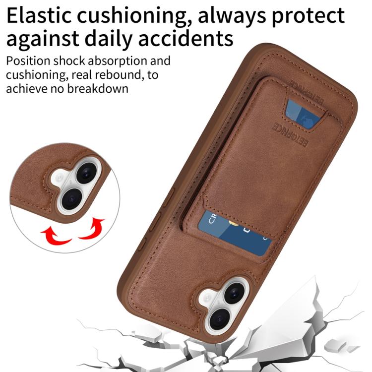 For iPhone 16 Plus BETOPNICE Vertical Flip Detachable MagSafe Wallet Phone Case(Brown)