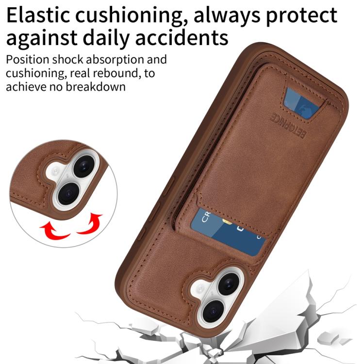 For iPhone 16 BETOPNICE Vertical Flip Detachable MagSafe Wallet Phone Case(Brown)