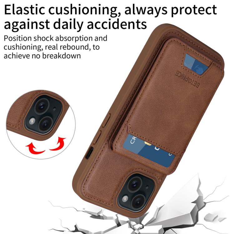 For iPhone 15 BETOPNICE Vertical Flip Detachable MagSafe Wallet Phone Case(Brown)